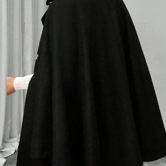 Black Elegant Women's Plus Size Button Poncho Sleeve cape coat - Picture 2 of 6